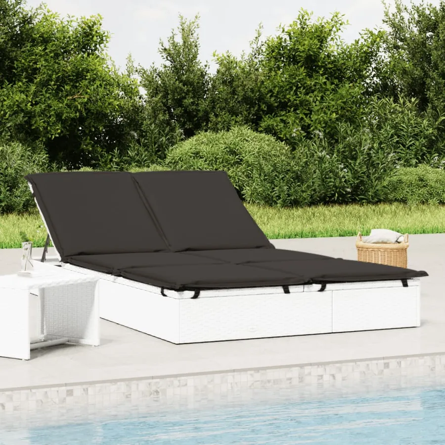 Chaise longue à 2 places avec coussins noir résine tressée - 23