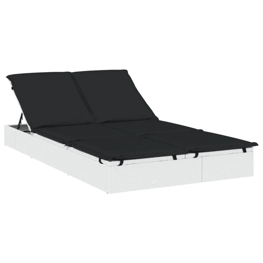 Chaise longue à 2 places avec coussins noir résine tressée - 24