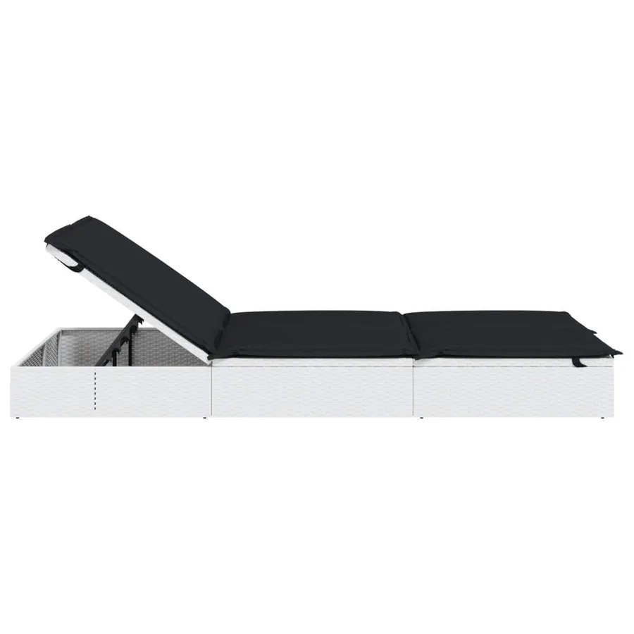 Chaise longue à 2 places avec coussins noir résine tressée - 27