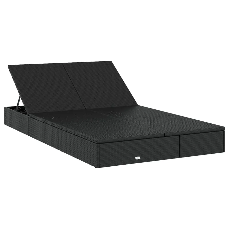 Chaise longue à 2 places avec coussins noir résine tressée - 3