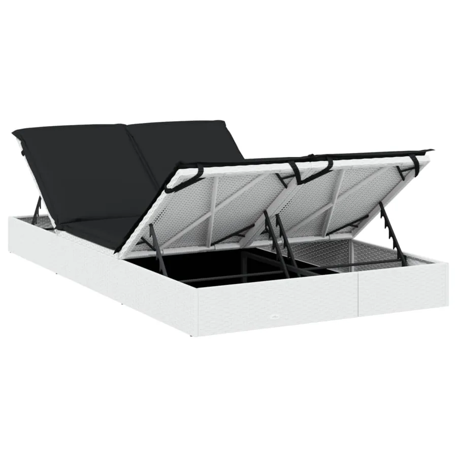 Chaise longue à 2 places avec coussins noir résine tressée - 30
