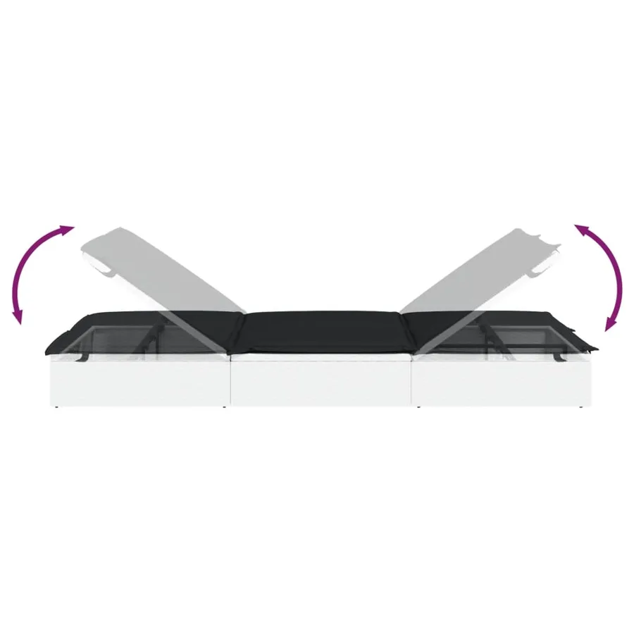 Chaise longue à 2 places avec coussins noir résine tressée - 31