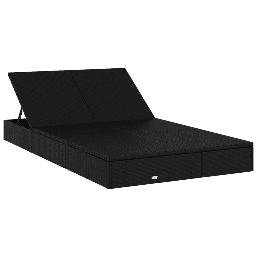 Chaise longue à 2 places avec coussins noir résine tressée - 36