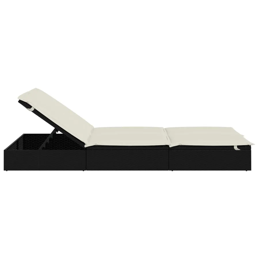 Chaise longue à 2 places avec coussins noir résine tressée - 38