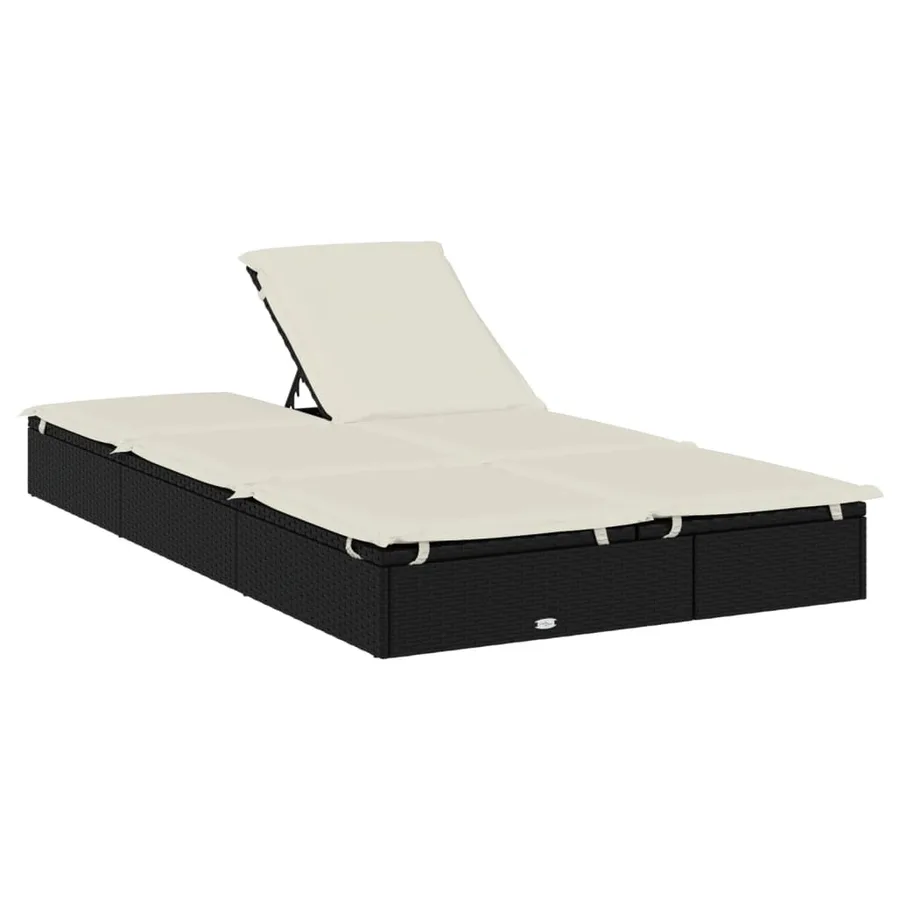 Chaise longue à 2 places avec coussins noir résine tressée - 40