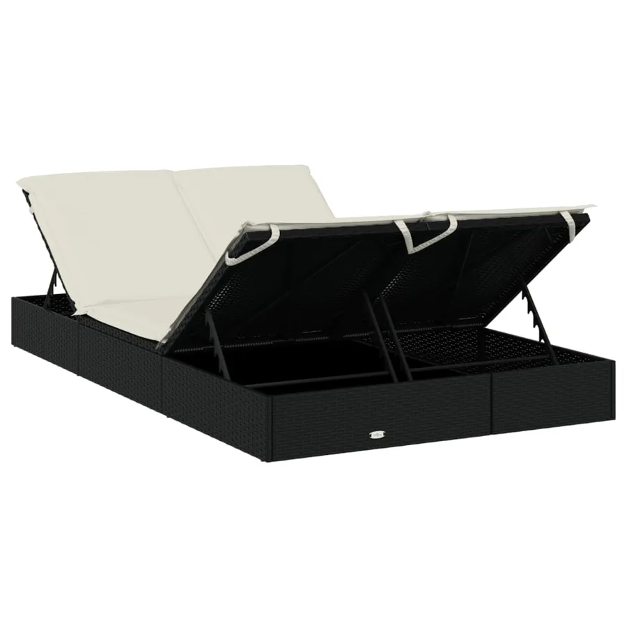 Chaise longue à 2 places avec coussins noir résine tressée - 41