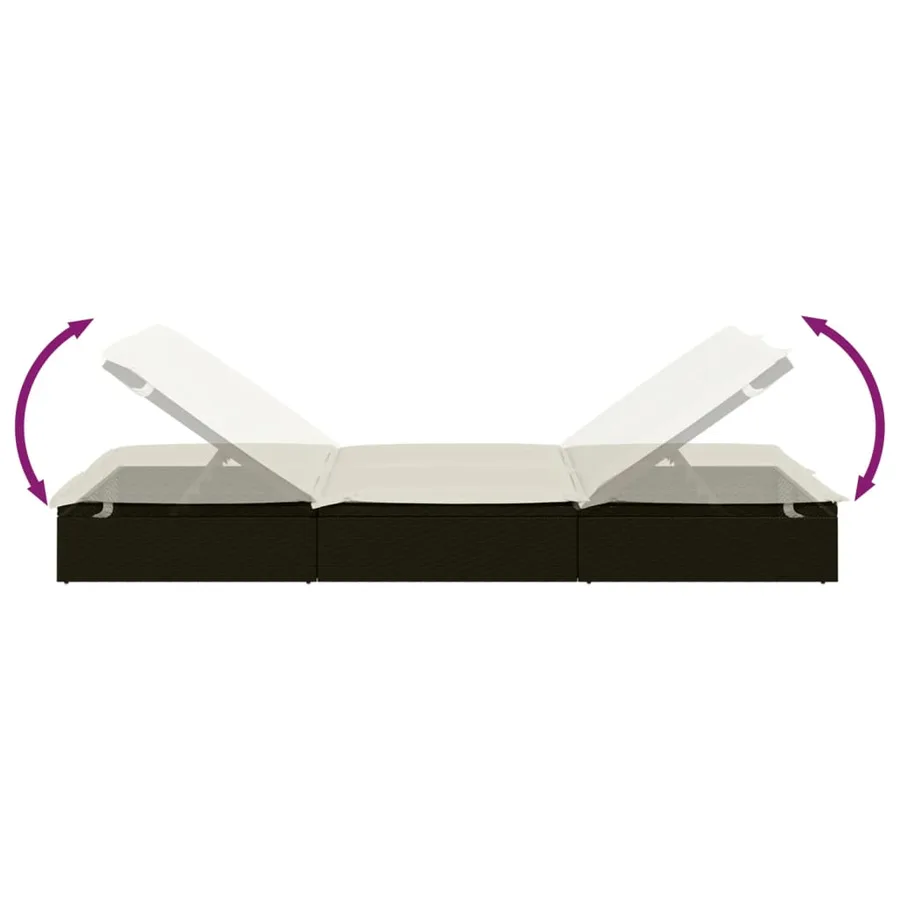 Chaise longue à 2 places avec coussins noir résine tressée - 42