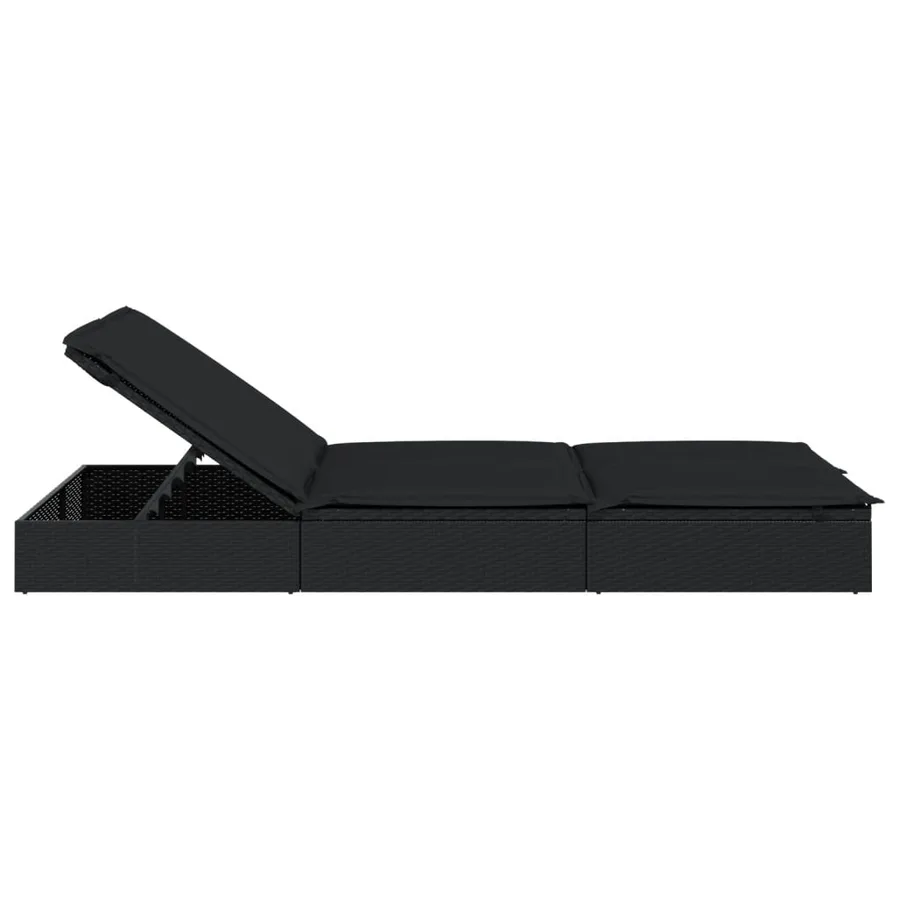 Chaise longue à 2 places avec coussins noir résine tressée - 5