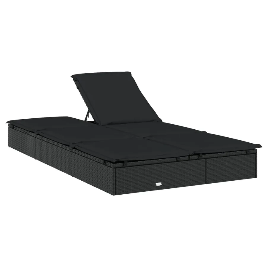 Chaise longue à 2 places avec coussins noir résine tressée - 7