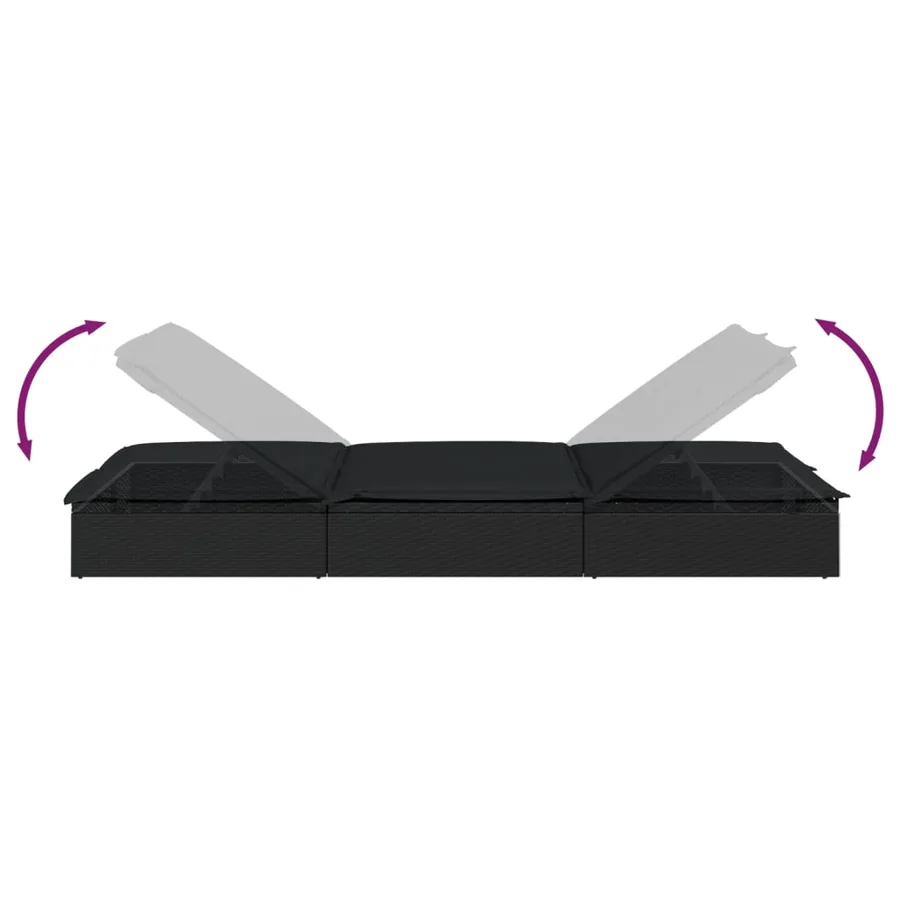 Chaise longue à 2 places avec coussins noir résine tressée - 9