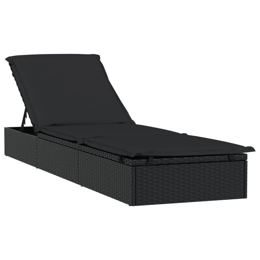 Chaise longue 1 pc avec coussin noir 201x55x62cm résine tressée - 2