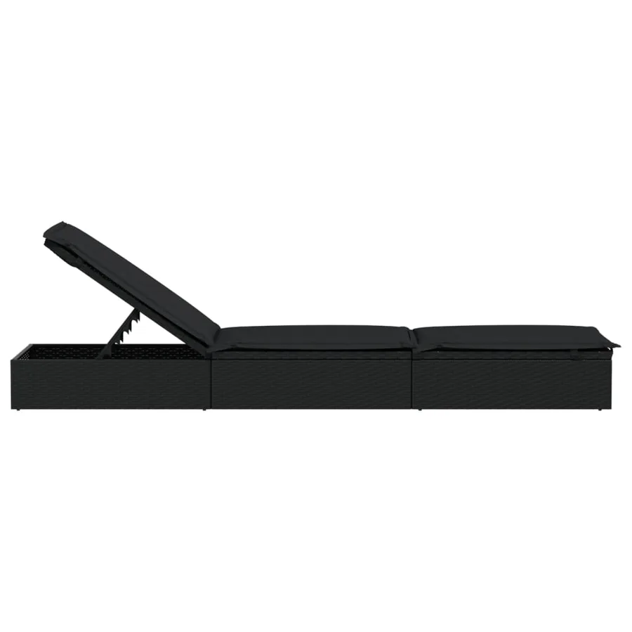 Chaise longue 1 pc avec coussin noir 201x55x62cm résine tressée - 6