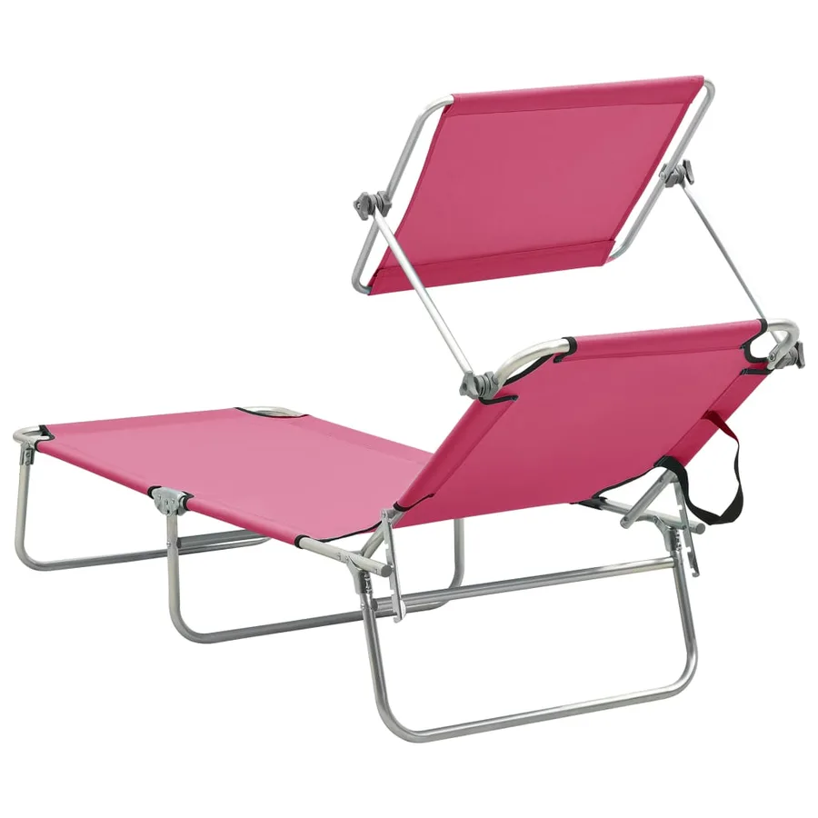 Chaise longue pliable avec auvent Acier Gris - 11