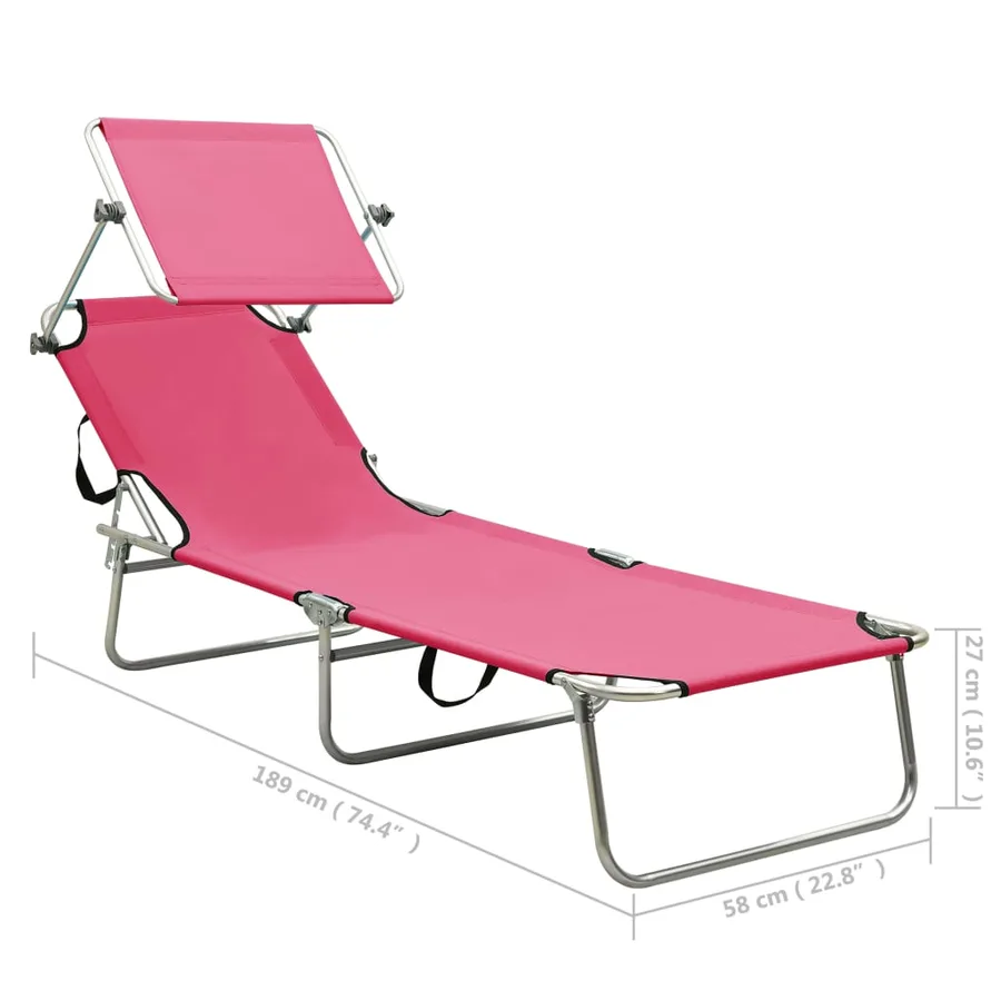 Chaise longue pliable avec auvent Acier Gris - 16
