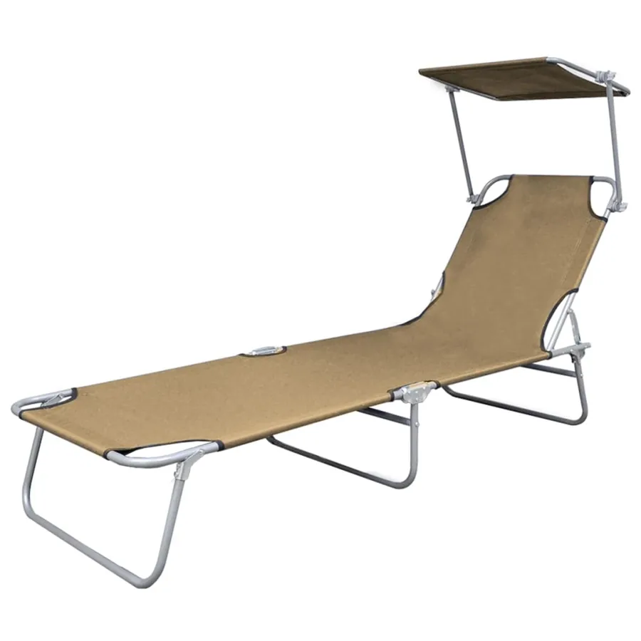 Chaise longue pliable avec auvent Acier Gris - 28
