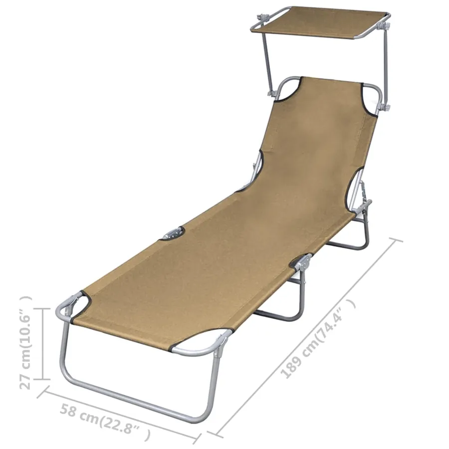 Chaise longue pliable avec auvent Acier Gris - 32