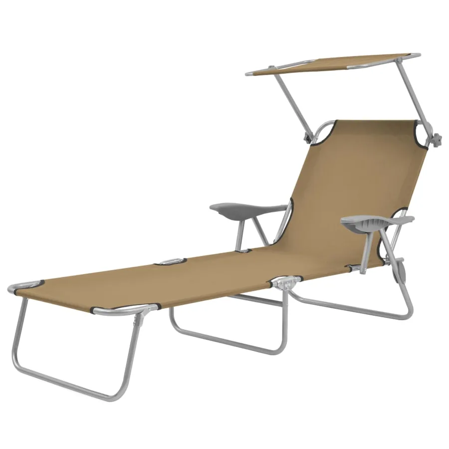 Chaise longue pliable avec auvent Acier Gris - 42