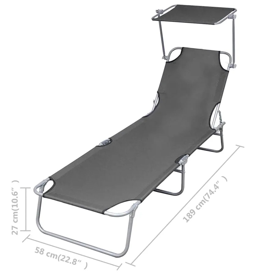 Chaise longue pliable avec auvent Acier Gris - 7