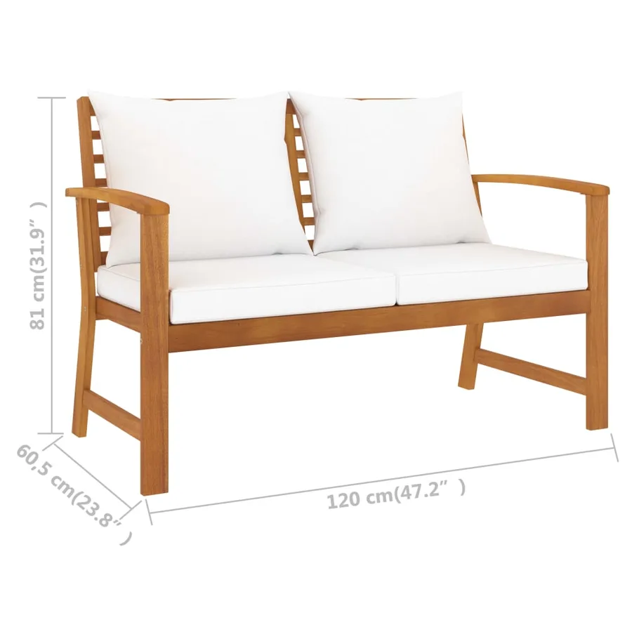 Banc de jardin avec coussin crème 120 cm Bois solide d'acacia - 6