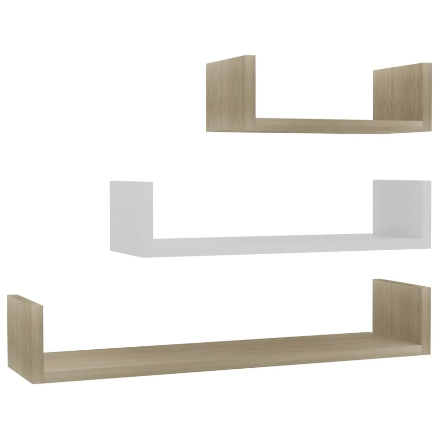 Étagères murales 3 pcs Blanc et chêne sonoma Bois d'ingénierie - 2