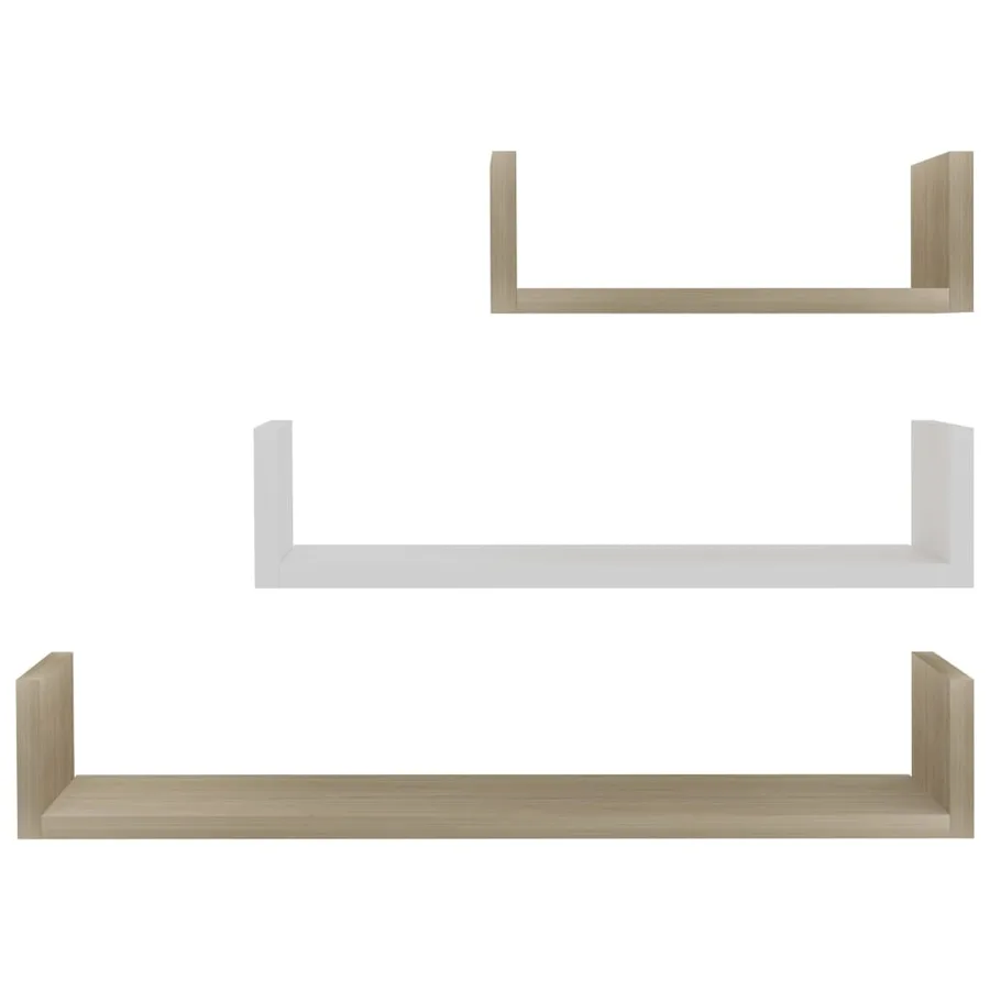 Étagères murales 3 pcs Blanc et chêne sonoma Bois d'ingénierie - 4