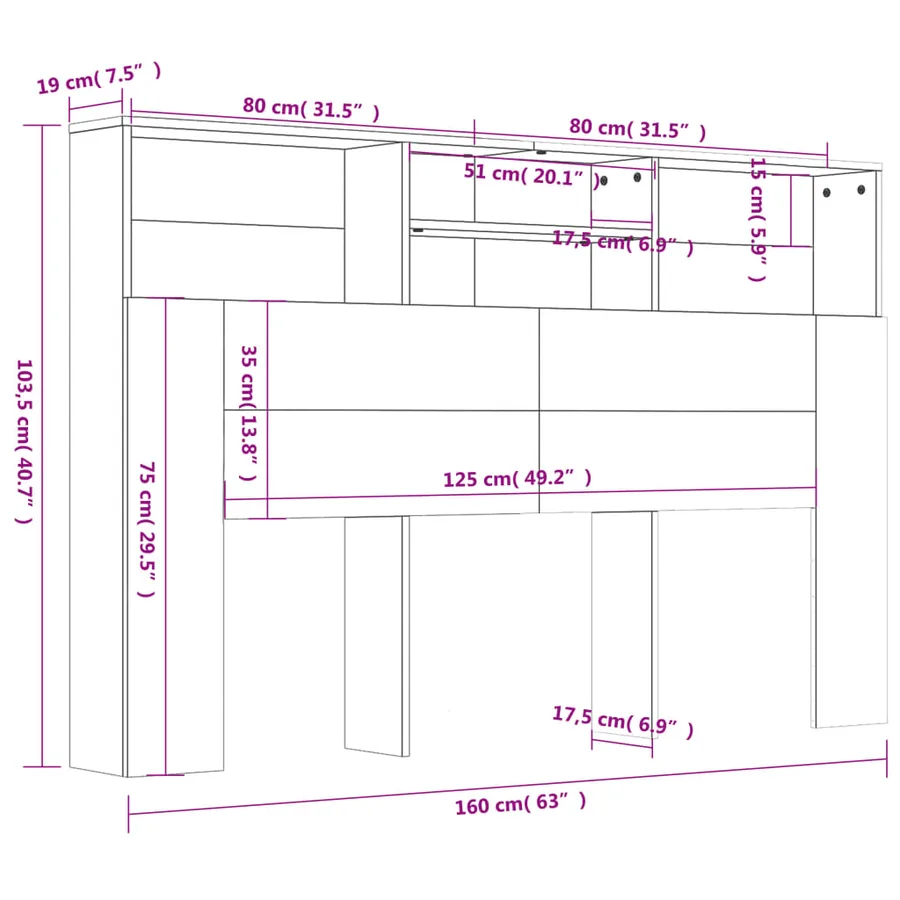 Armoire de tête de lit Blanc 160x19x103,5 cm - 7