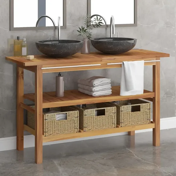 Meuble de salle de bain lavabos en marbre noir Bois teck massif