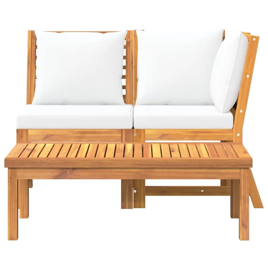 Salon de jardin 3 pcs avec coussin crème Bois d'acacia solide - 3