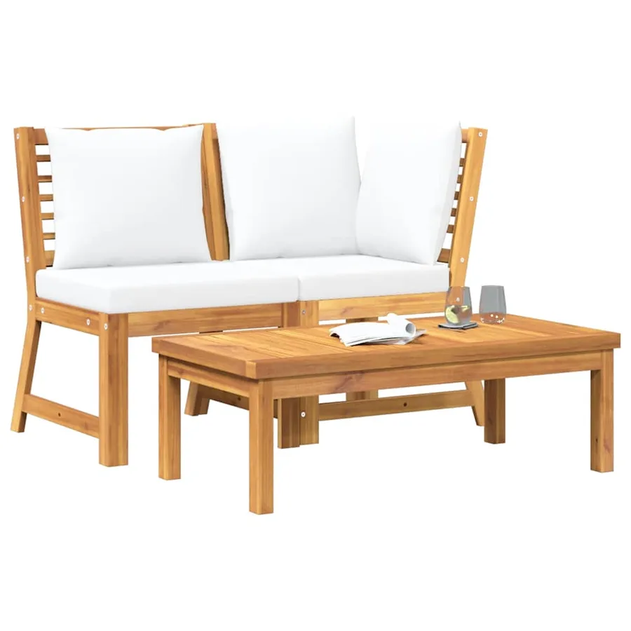 Salon de jardin 3 pcs avec coussin crème Bois d'acacia solide - 4