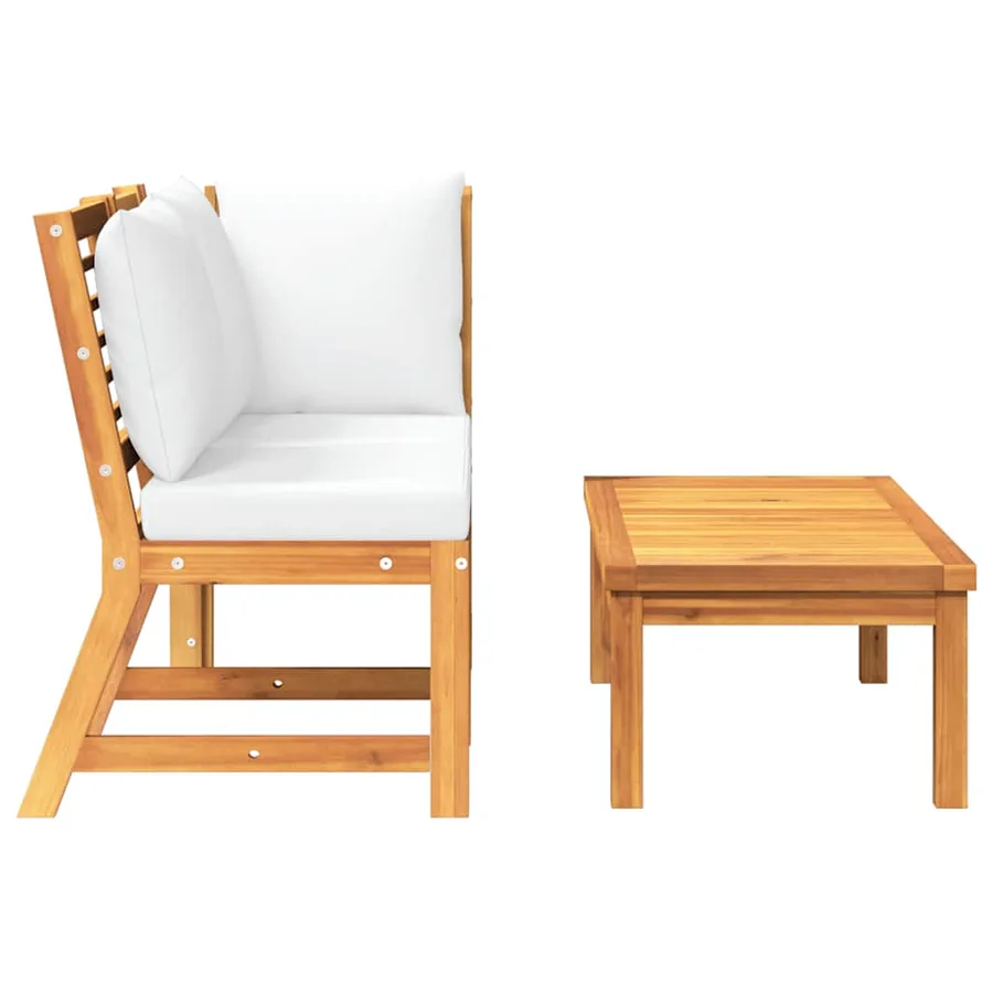 Salon de jardin 3 pcs avec coussin crème Bois d'acacia solide - 5