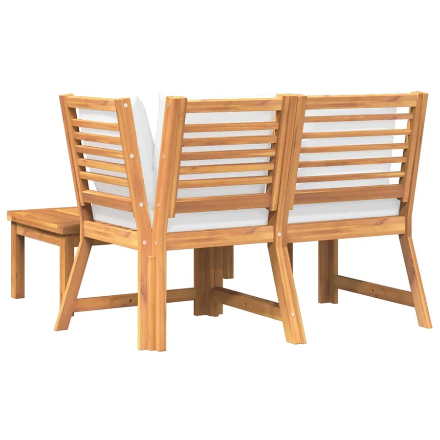 Salon de jardin 3 pcs avec coussin crème Bois d'acacia solide - 6