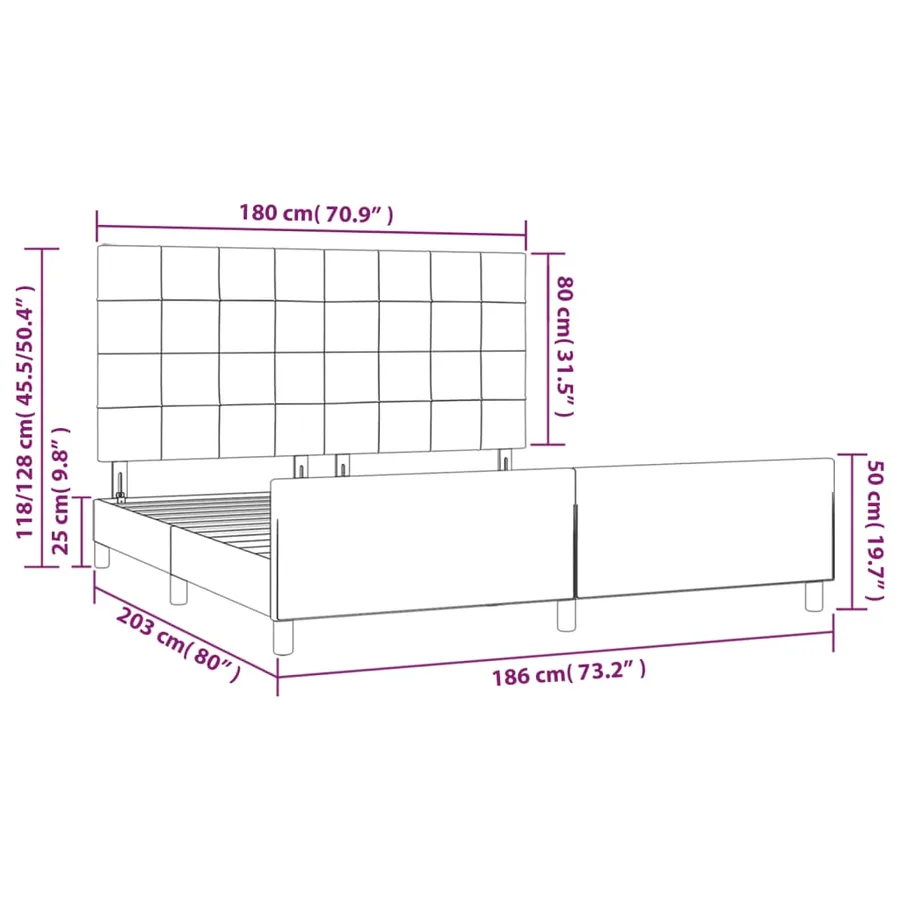 Cadre de lit sans matelas gris foncé 180x200 cm tissu - 14
