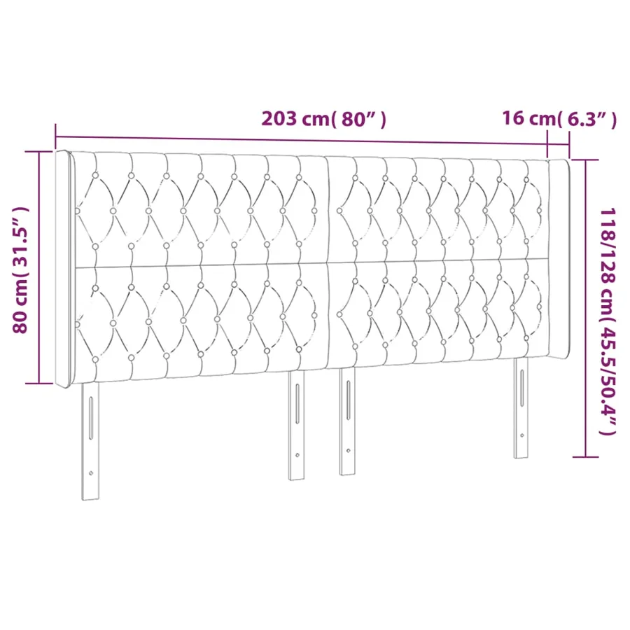 Tête de lit à LED Gris clair 203x16x118/128 cm Tissu - 6