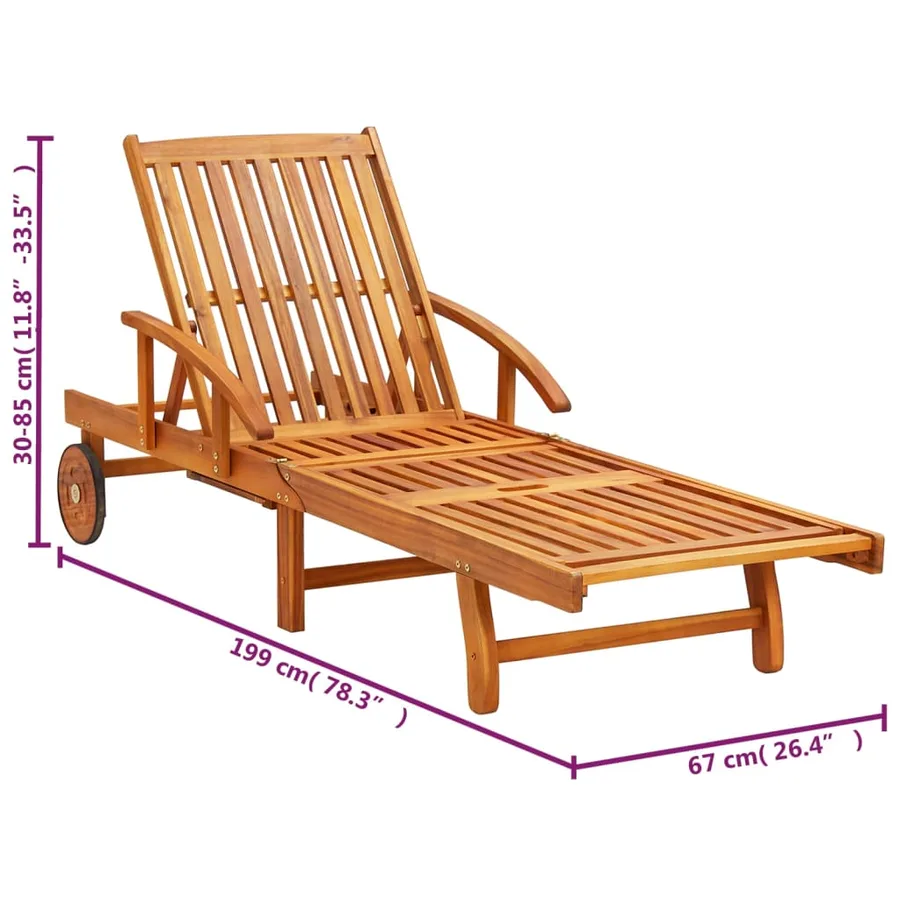 Chaises longues lot de 2 avec coussins Bois d'acacia solide - 16