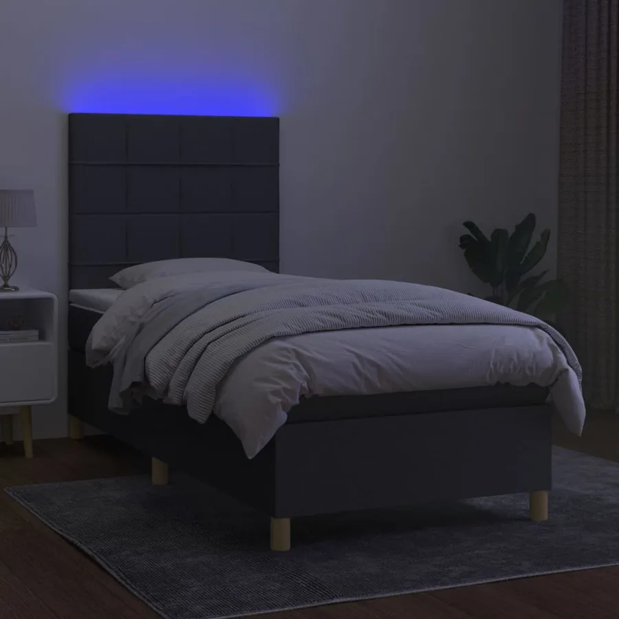 Sommier à lattes de lit et matelas et LED Gris foncé 90x190cm - 4