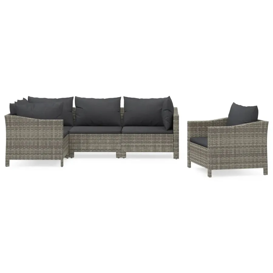 Salon de jardin 5 pcs avec coussins Gris Résine tressée - 2