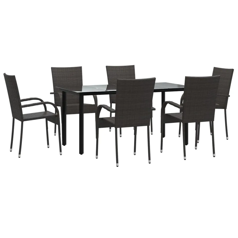 Ensemble à manger de jardin 7 pcs Marron Résine tressée - 3