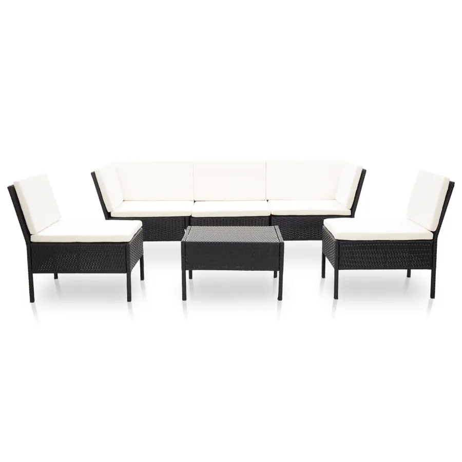Salon de jardin 6 pcs avec coussins résine tressée noir - 2