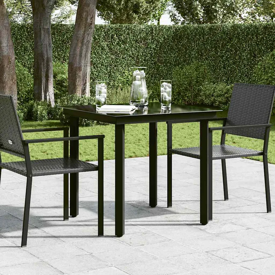 Table à dîner de jardin Noir 80x80x74 cm Acier et verre - 3