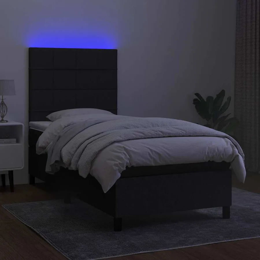 Sommier à lattes de lit avec matelas et LED Noir 90x200cm Tissu - 4