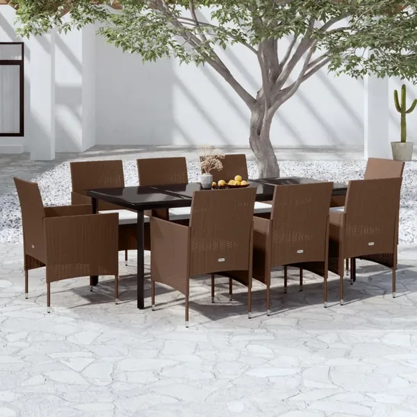Ensemble à manger de jardin coussins 9 pcs Marron/noir