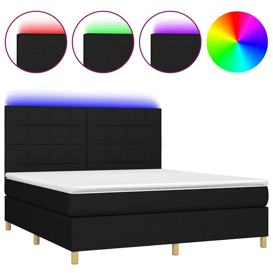 Sommier à lattes de lit et matelas et LED Noir 180x200 cm Tissu - 2