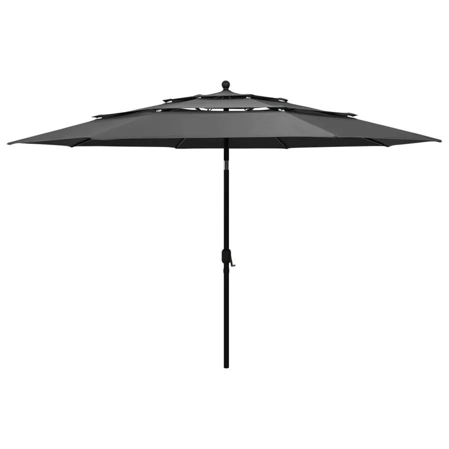 Parasol de jardin à 3 niveaux avec mât en aluminium anthracite