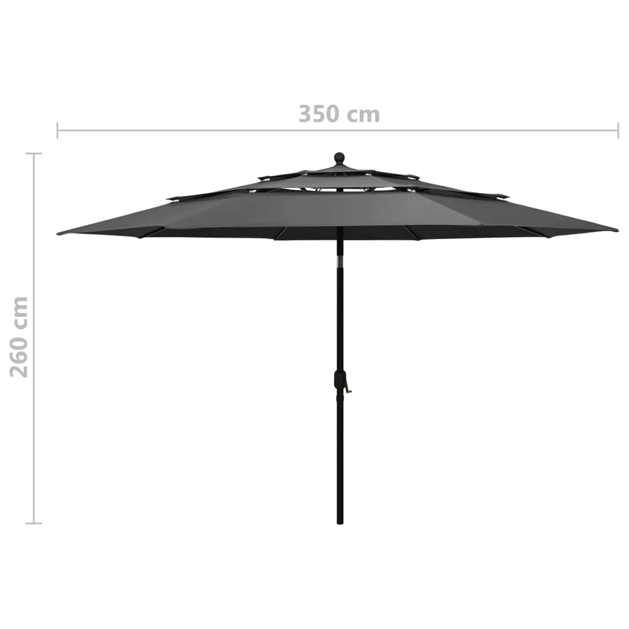 Parasol de jardin à 3 niveaux avec mât en aluminium anthracite - 8