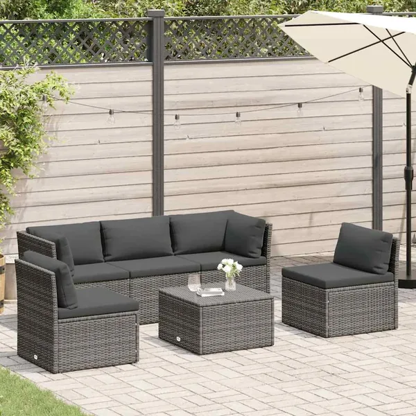 Salon de jardin 4 pcs avec coussins Résine tressée Gris