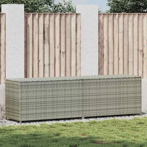 Boîte de rangement de jardin résine tressée 200x50x60 cm gris