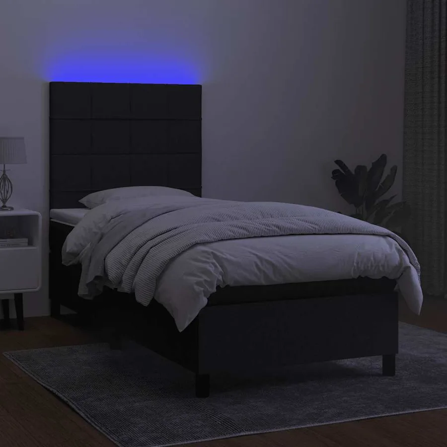 Sommier à lattes de lit avec matelas et LED Noir 90x190cm Tissu - 4