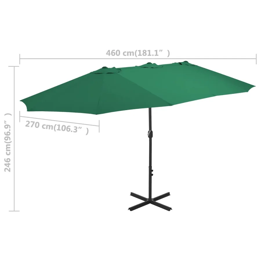 Parasol d'extérieur et mât en aluminium 460x270 cm vert - 8