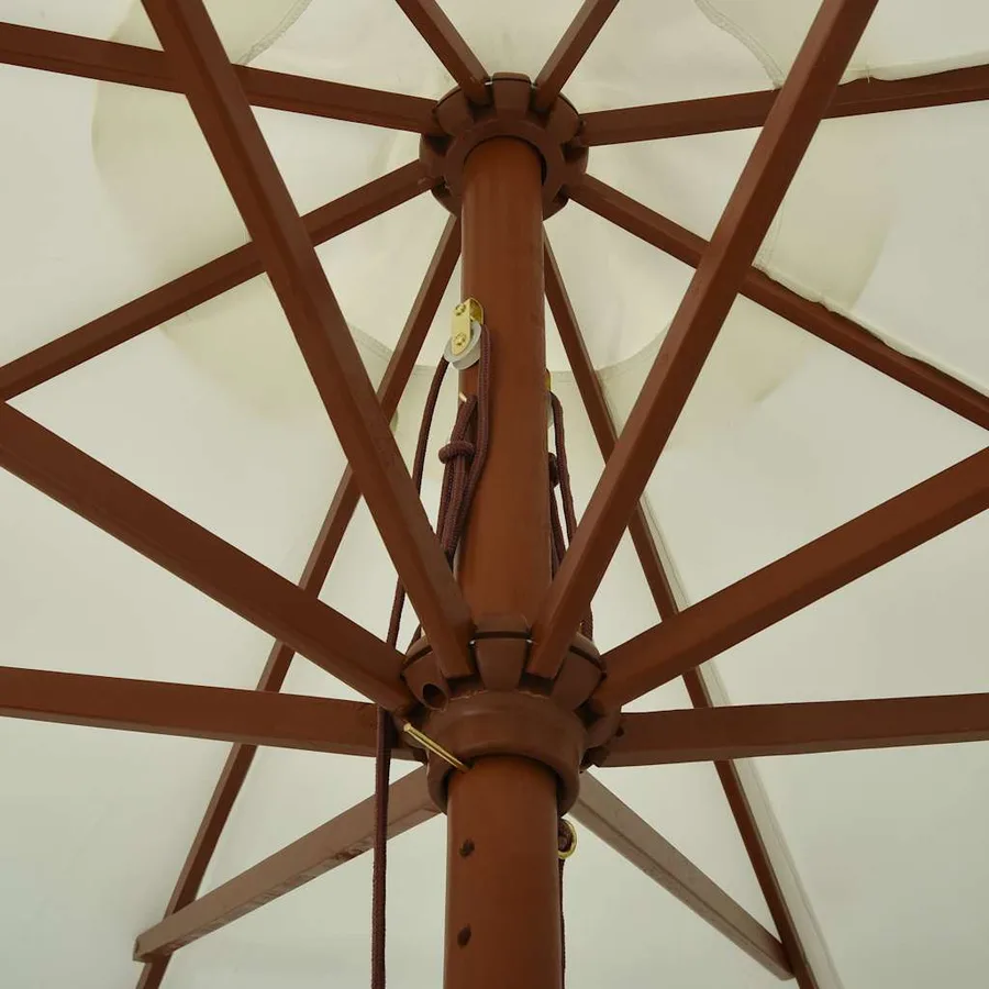 Parasol d'extérieur avec mât en bois 330 cm blanc sable - 4