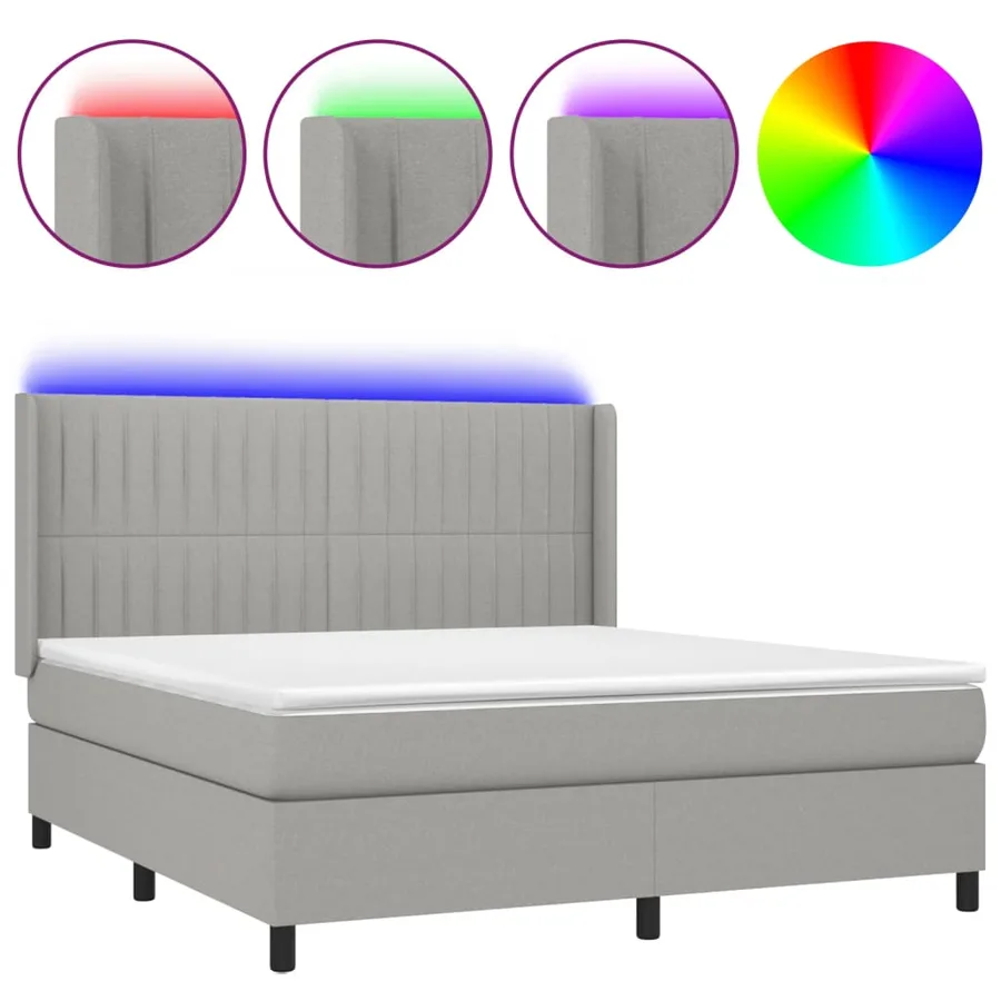 Sommier à lattes de lit matelas LED Gris clair 180x200 cm Tissu - 2